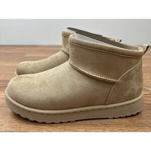 SO Lupita Tan Low Booties Boots Faux Suede & Fur Mini Boots Women's Size 6 NEW